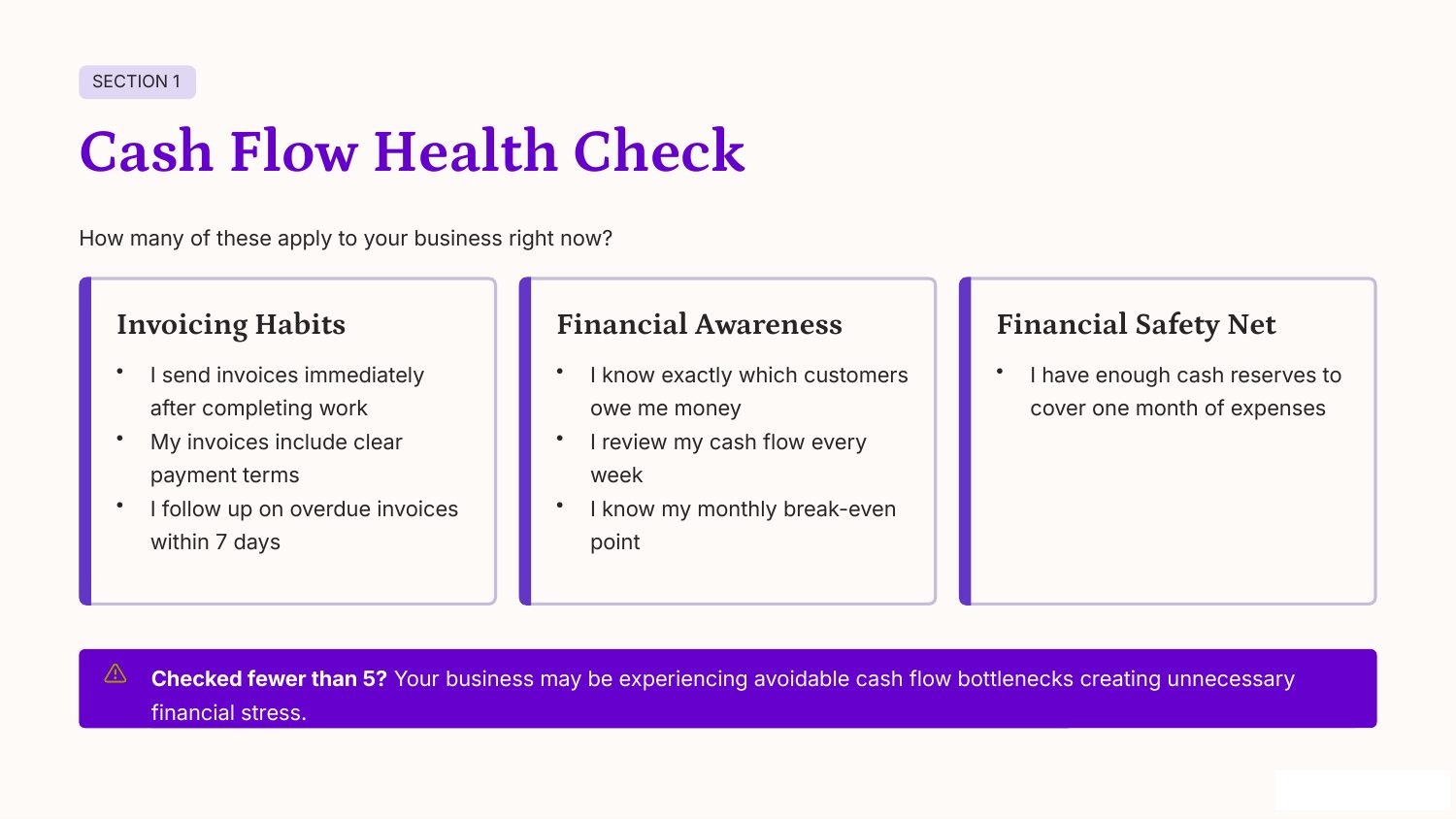Slide 3: Section 1, Cash Flow Health Check