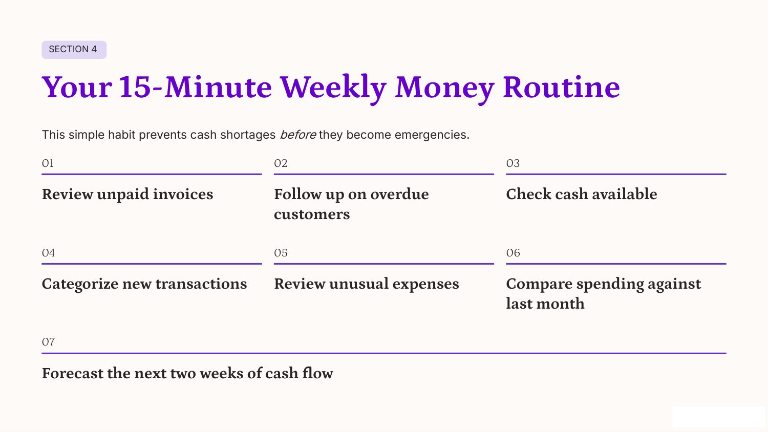 Slide 7: Section 4, your 15-minute weekly money routine