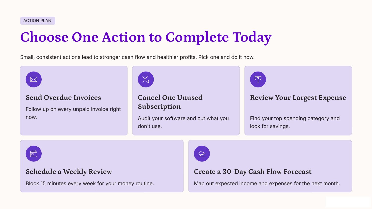 Slide 8: Action Plan, choose one action to complete today
